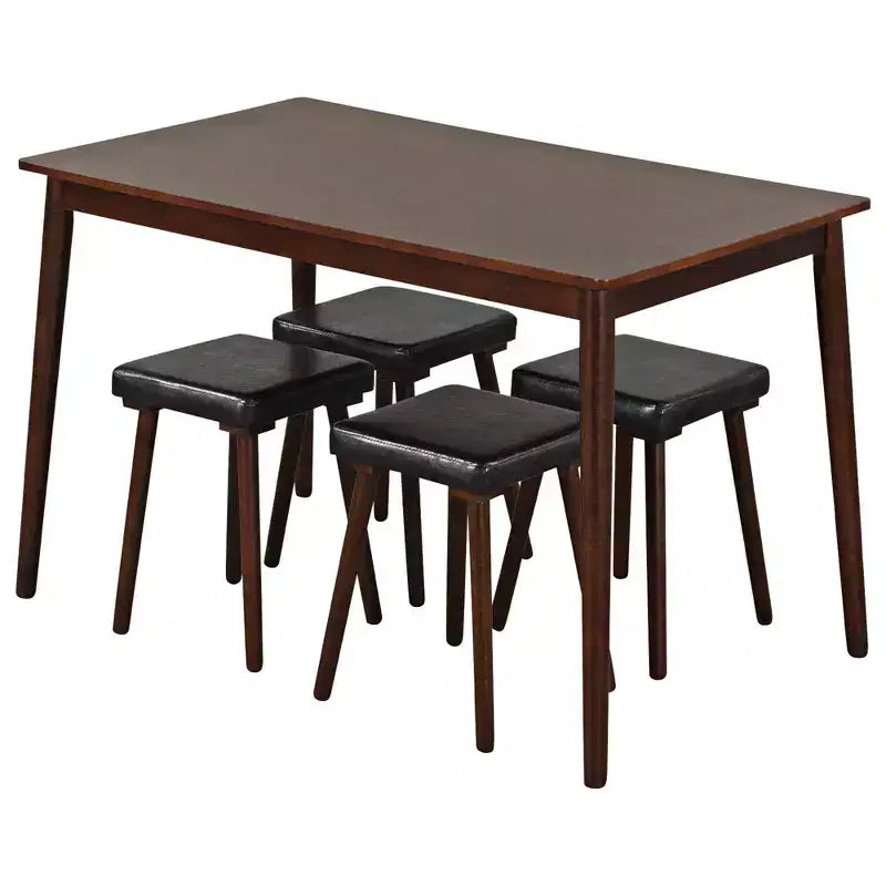 Costway 5PCS Dining Table Set for 4 w/ 4 Upholstered Stools Rubber Wood Legs for Kitchen