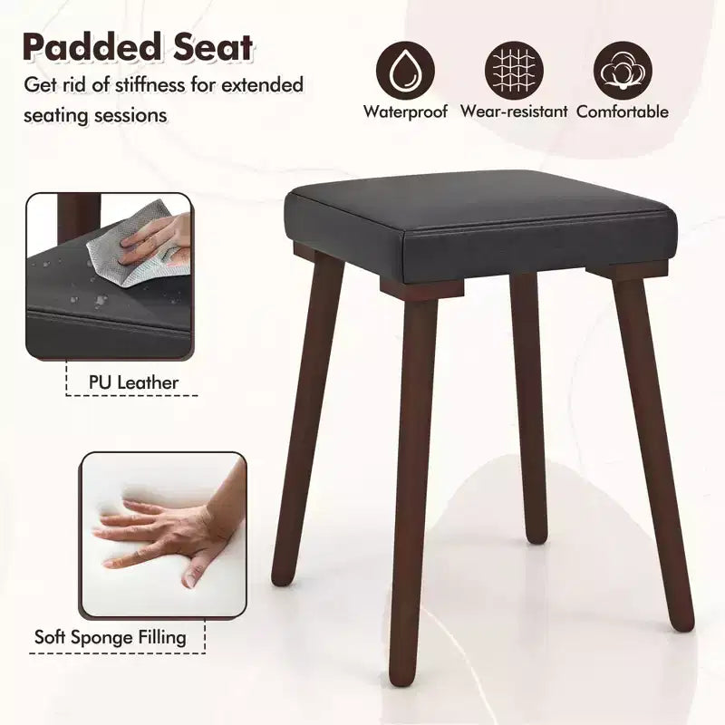 Costway 5PCS Dining Table Set for 4 w/ 4 Upholstered Stools Rubber Wood Legs for Kitchen