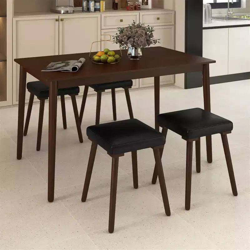 Costway 5PCS Dining Table Set for 4 w/ 4 Upholstered Stools Rubber Wood Legs for Kitchen