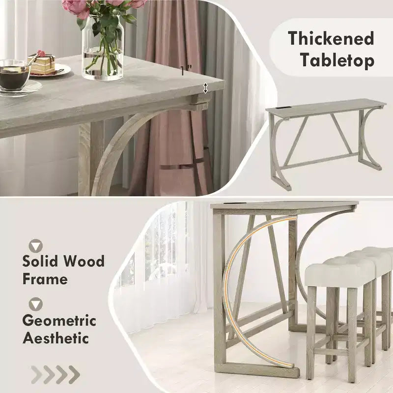 Costway 4-Piece Bar Table Set w/ Power Outlet Counter Height Bistro Table and Stools