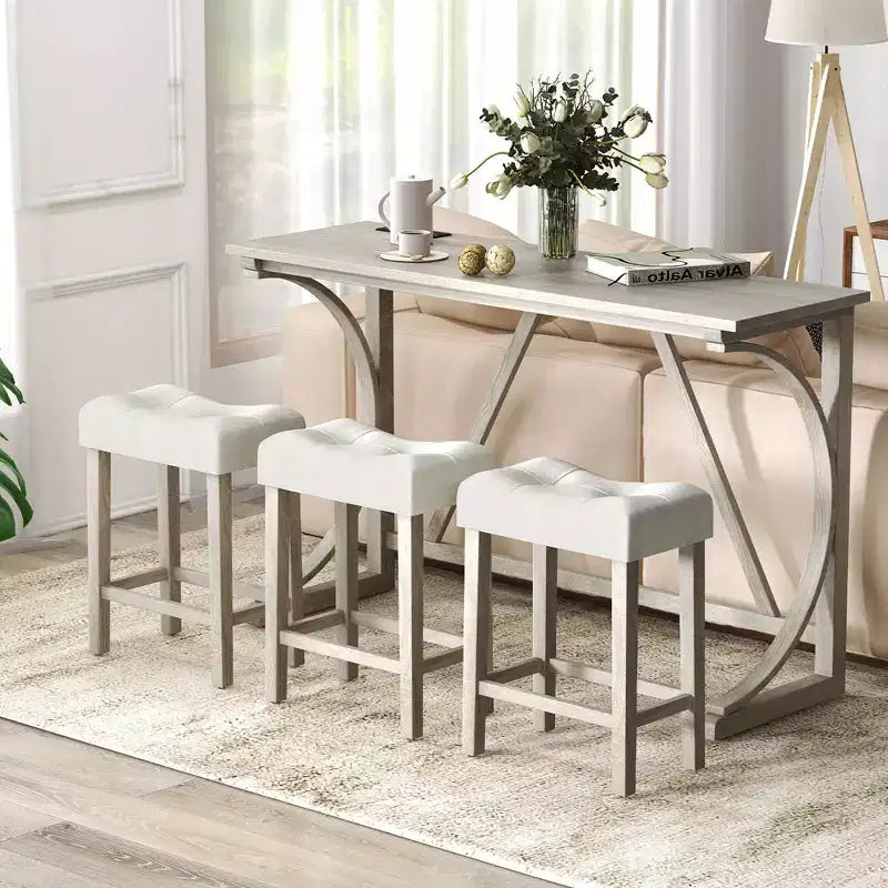 Costway 4-Piece Bar Table Set w/ Power Outlet Counter Height Bistro Table and Stools