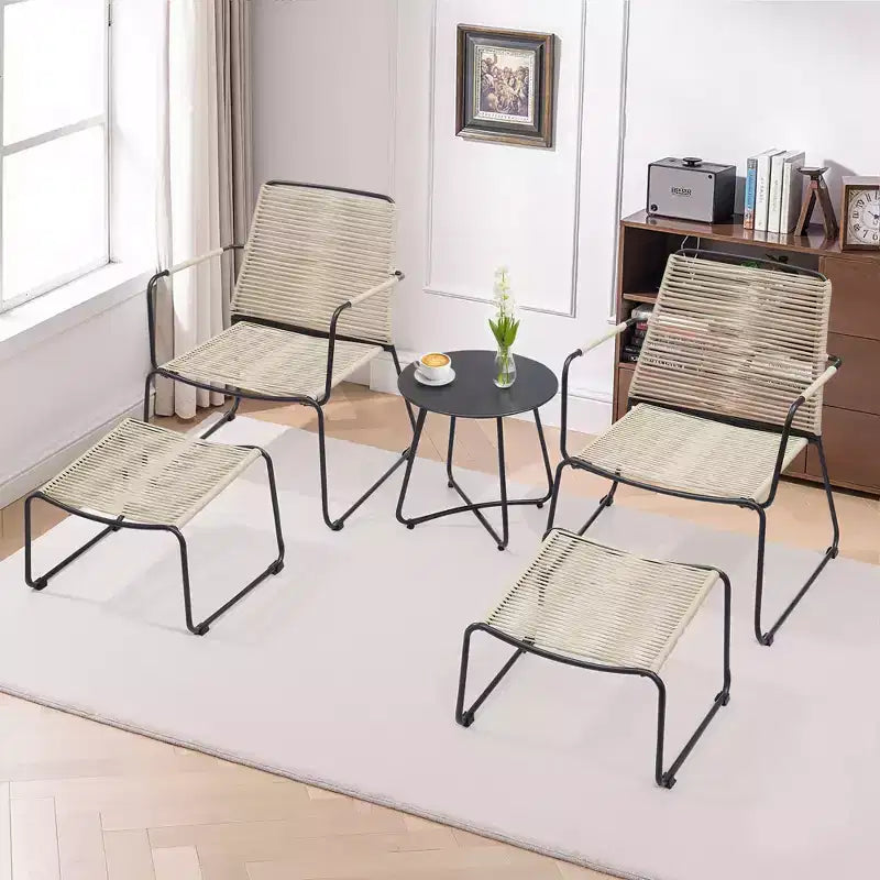 GDFStudio Adelle 5-Piece Outdoor Conversation Chat Set with Armchairs, Ottomans and Side Table