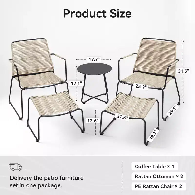 GDFStudio Adelle 5-Piece Outdoor Conversation Chat Set with Armchairs, Ottomans and Side Table