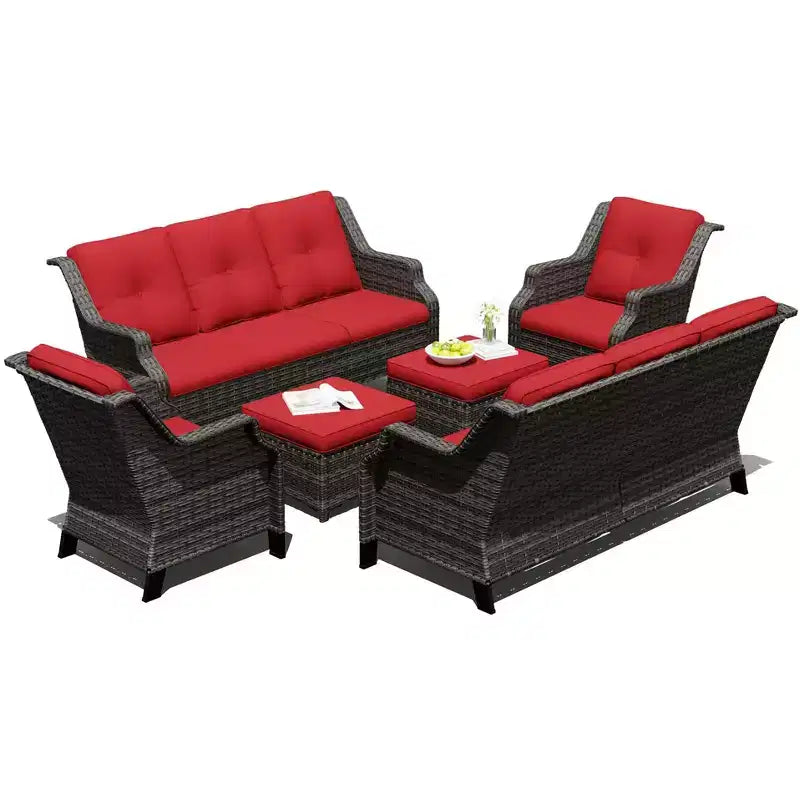 UPTIOT Outdoor 6-Piece Modular Set with Dual 72.5 Sofas, Swivel Chairs & Ottoman Pair