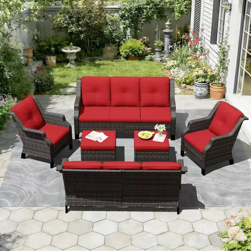 UPTIOT Outdoor 6-Piece Modular Set with Dual 72.5 Sofas, Swivel Chairs & Ottoman Pair