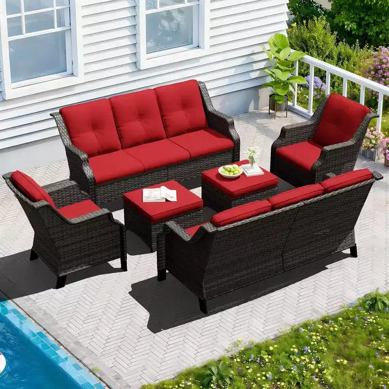 UPTIOT Outdoor 6-Piece Modular Set with Dual 72.5 Sofas, Swivel Chairs & Ottoman Pair