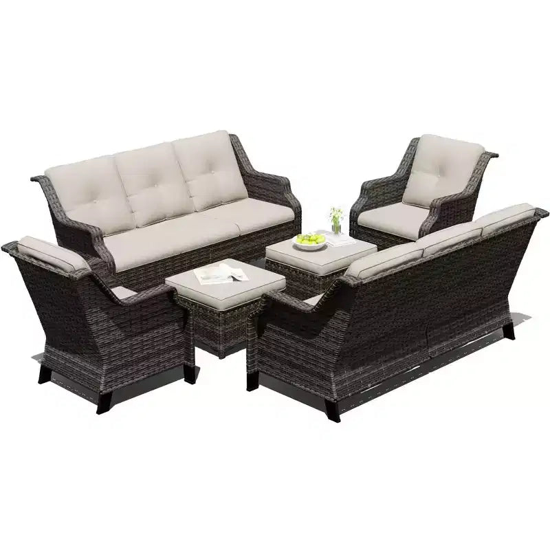 UPTIOT Outdoor 6-Piece Modular Set with Dual 72.5 Sofas, Swivel Chairs & Ottoman Pair