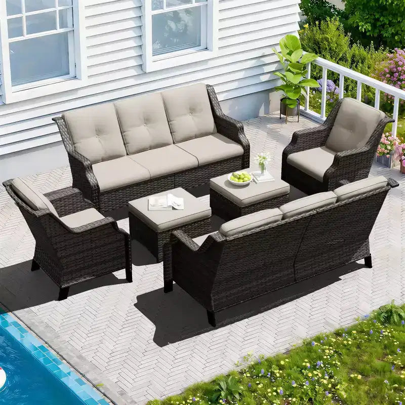 UPTIOT Outdoor 6-Piece Modular Set with Dual 72.5 Sofas, Swivel Chairs & Ottoman Pair