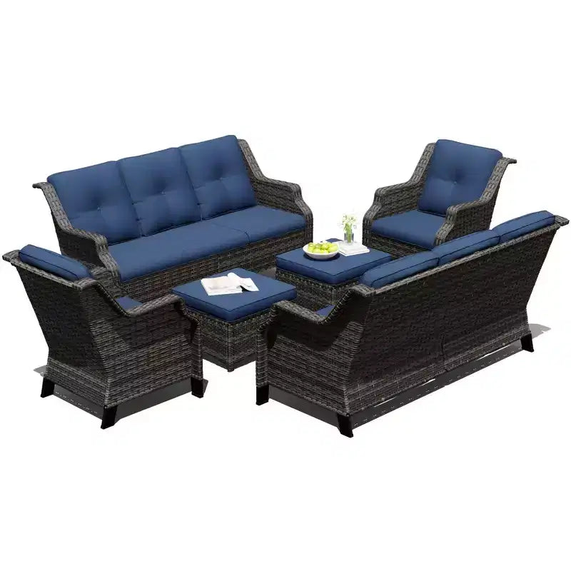 UPTIOT Outdoor 6-Piece Modular Set with Dual 72.5 Sofas, Swivel Chairs & Ottoman Pair