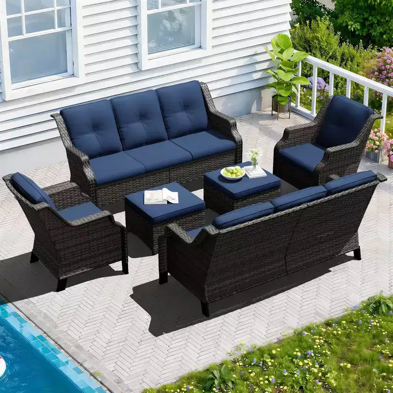 UPTIOT Outdoor 6-Piece Modular Set with Dual 72.5 Sofas, Swivel Chairs & Ottoman Pair