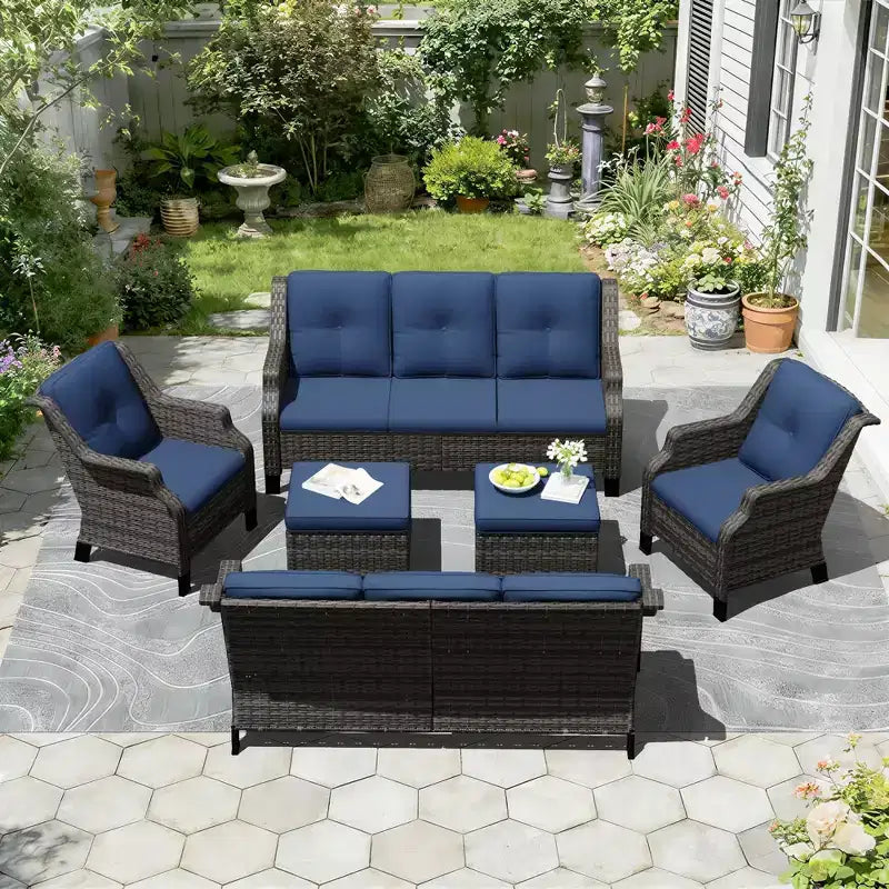 UPTIOT Outdoor 6-Piece Modular Set with Dual 72.5 Sofas, Swivel Chairs & Ottoman Pair