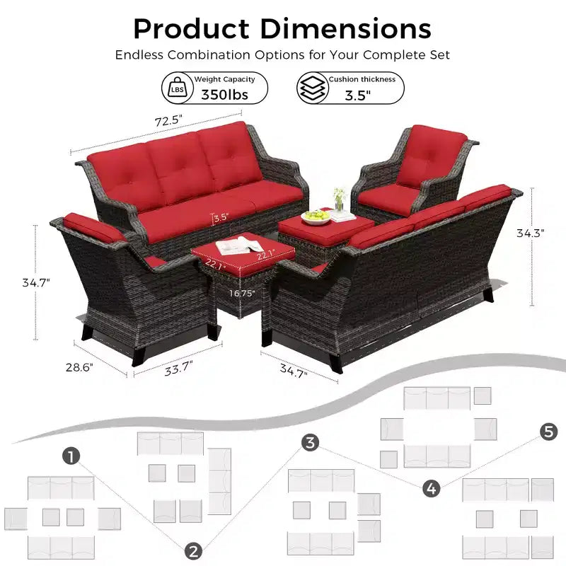 UPTIOT Outdoor 6-Piece Modular Set with Dual 72.5 Sofas, Swivel Chairs & Ottoman Pair