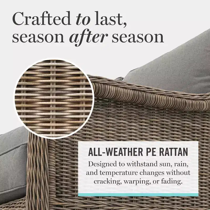 Martha Stewart All-Weather Rattan Wicker Patio Sofa, 2 Chairs,Coffee Table - Weathered Gray