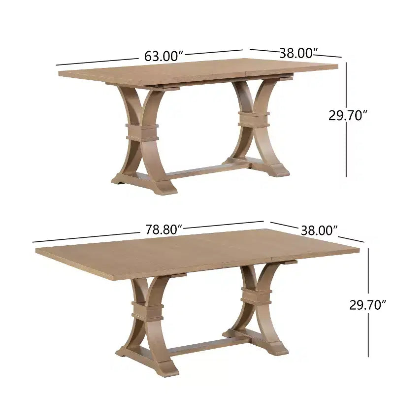 Christopher Knight Home Elowen 7-Piece Farmhouse Expandable Rubberwood Dining Set with Rattan Fabric Upholstered Chairs
