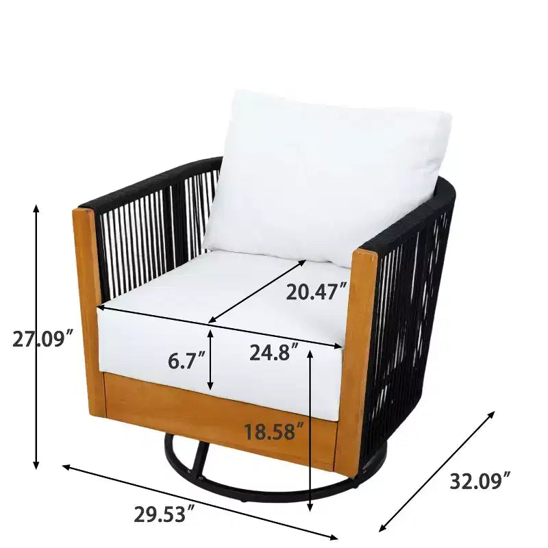 Christopher Knight Home Suriya Modern Acacia Patio Swivel Chairs with Rope Design and Metal Table Set