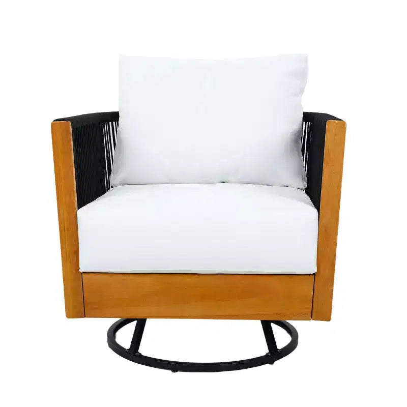 Christopher Knight Home Suriya Modern Acacia Patio Swivel Chairs with Rope Design and Metal Table Set