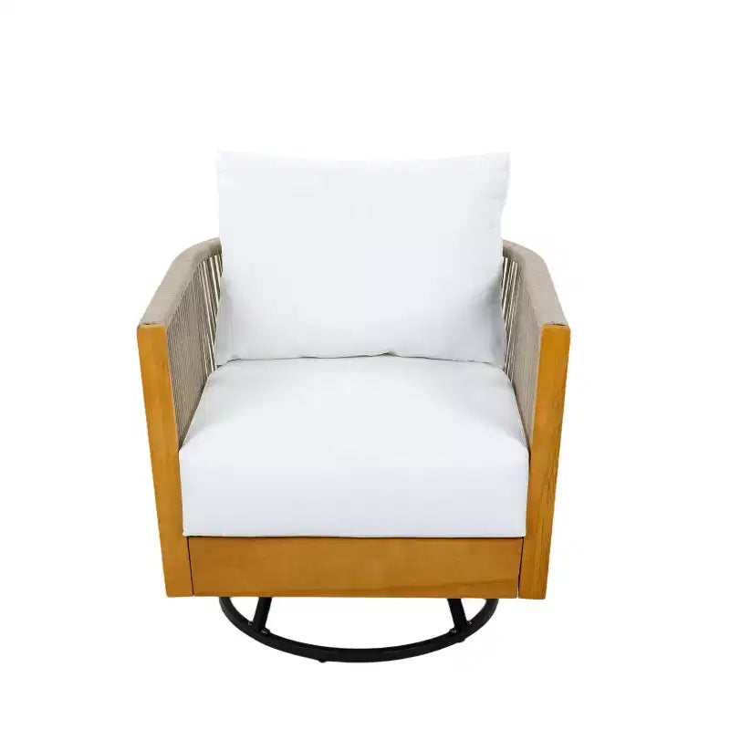 Christopher Knight Home Thanh Modern 3 Piece Acacia Patio Swivel Chairs with Rope Design and Slatted Table Set