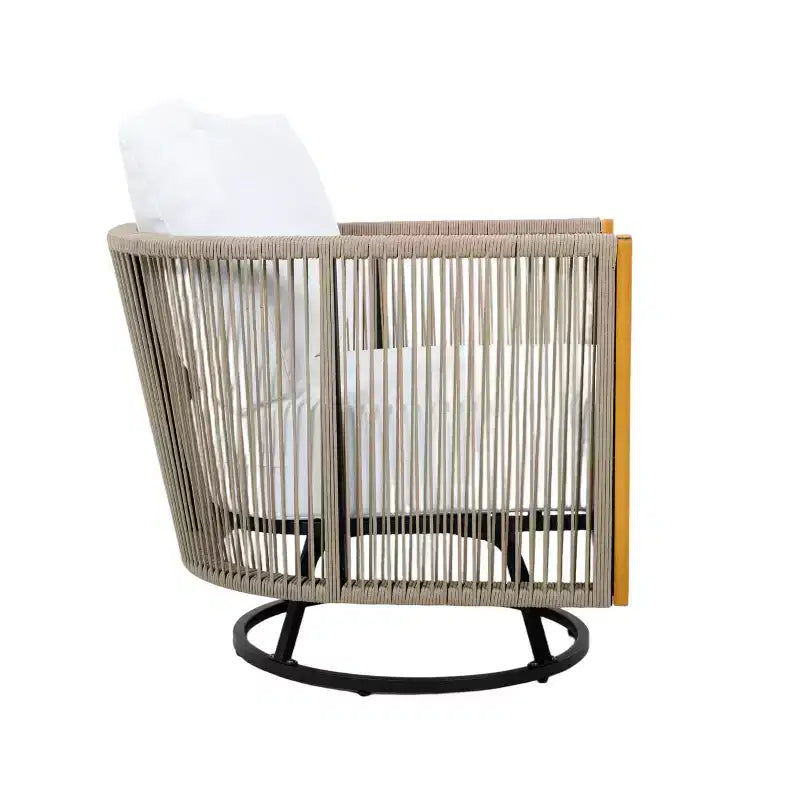 Christopher Knight Home Thanh Modern 3 Piece Acacia Patio Swivel Chairs with Rope Design and Slatted Table Set
