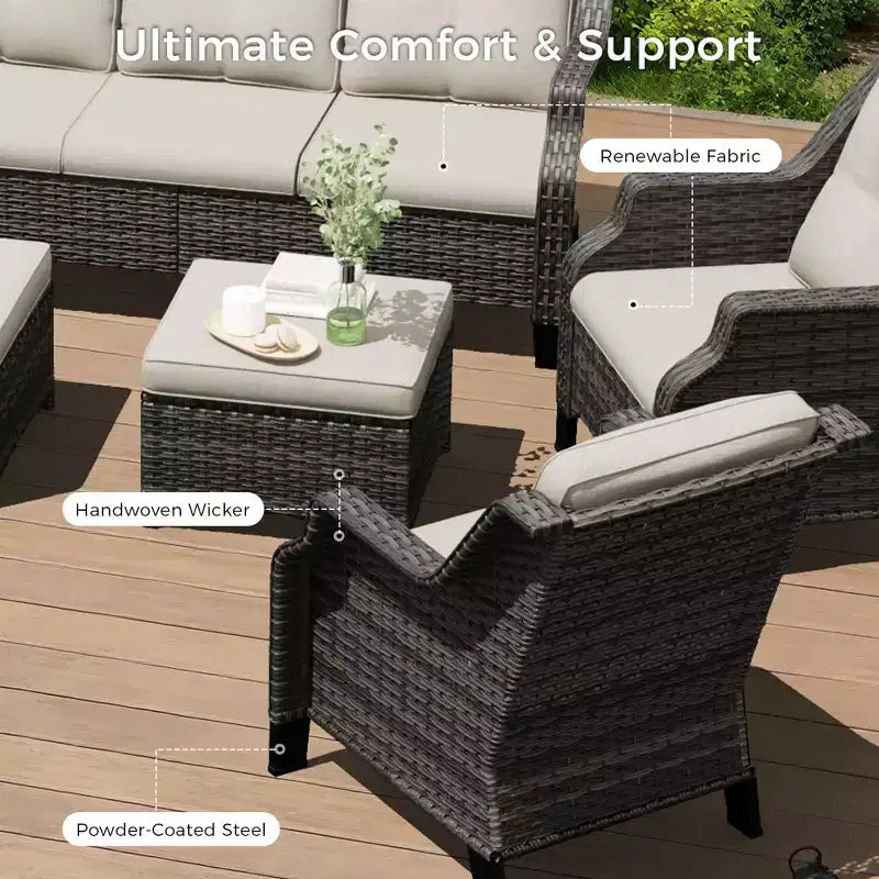 UPTIOT Premium Outdoor Lounge Set with Rotating Chairs and Coffee Table