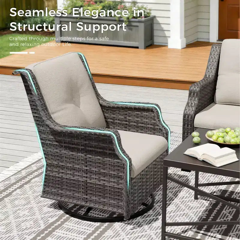 UPTIOT Premium Outdoor Lounge Set with Rotating Chairs and Coffee Table