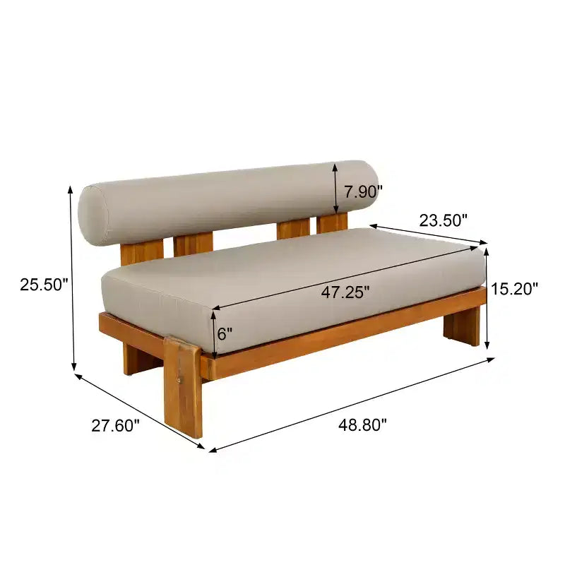 Christopher Knight Home Ishaan Modern 2 Piece Acacia Upholstered Patio Loveseat and Slatted Coffee Table Set