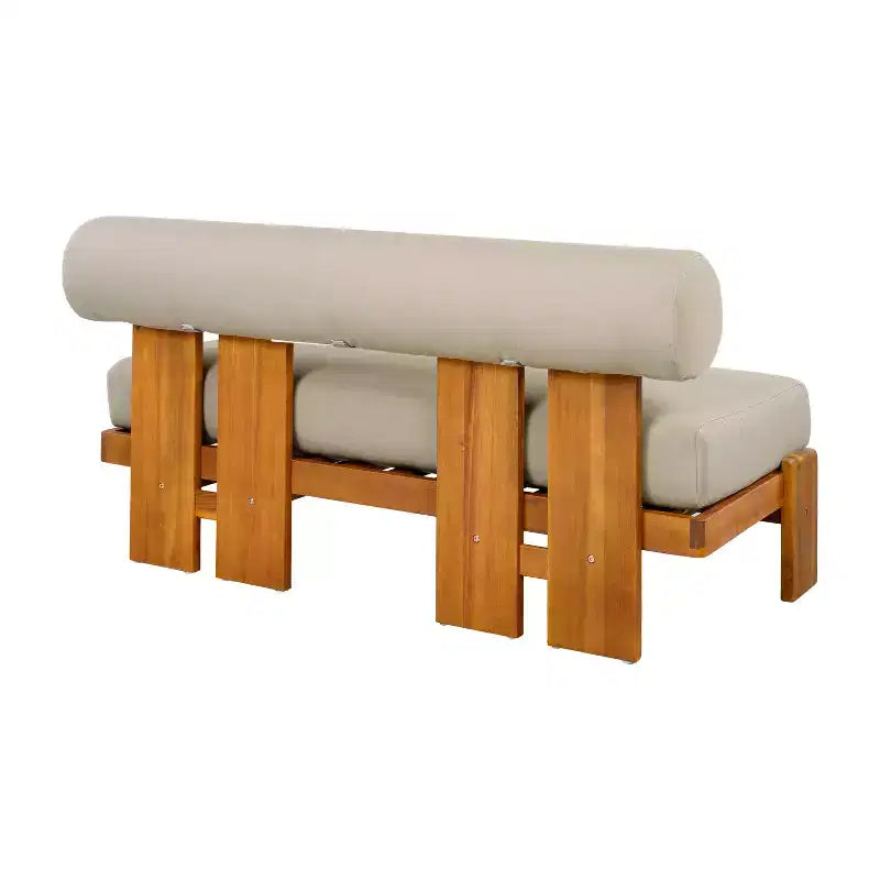 Christopher Knight Home Ishaan Modern 2 Piece Acacia Upholstered Patio Loveseat and Slatted Coffee Table Set