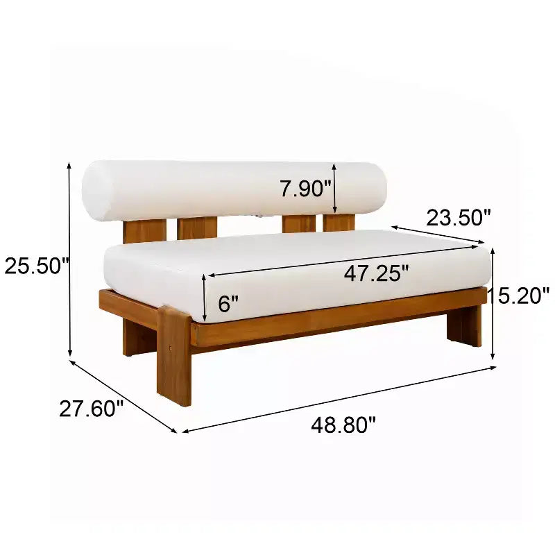 Christopher Knight Home Ishaan Modern 2 Piece Acacia Upholstered Patio Loveseat and Slatted Coffee Table Set