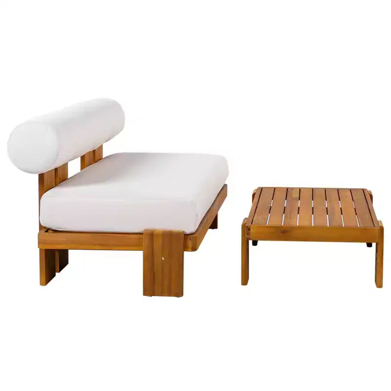 Christopher Knight Home Ishaan Modern 2 Piece Acacia Upholstered Patio Loveseat and Slatted Coffee Table Set