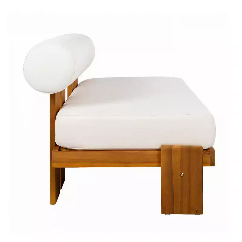 Christopher Knight Home Ishaan Modern 2 Piece Acacia Upholstered Patio Loveseat and Slatted Coffee Table Set