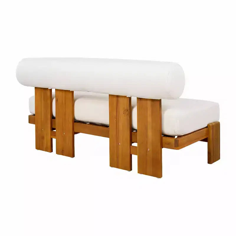 Christopher Knight Home Ishaan Modern 2 Piece Acacia Upholstered Patio Loveseat and Slatted Coffee Table Set