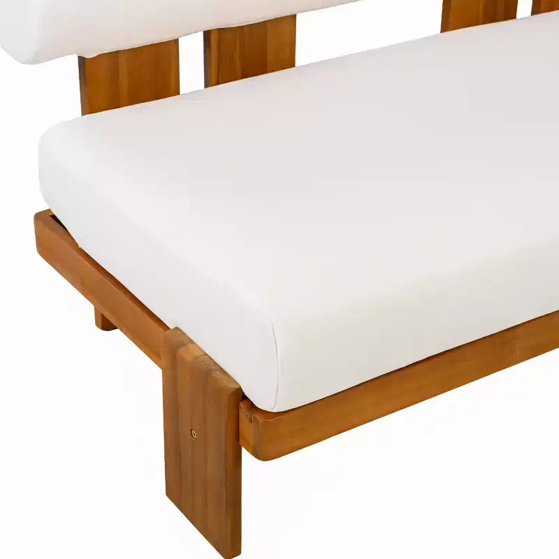 Christopher Knight Home Ishaan Modern 2 Piece Acacia Upholstered Patio Loveseat and Slatted Coffee Table Set
