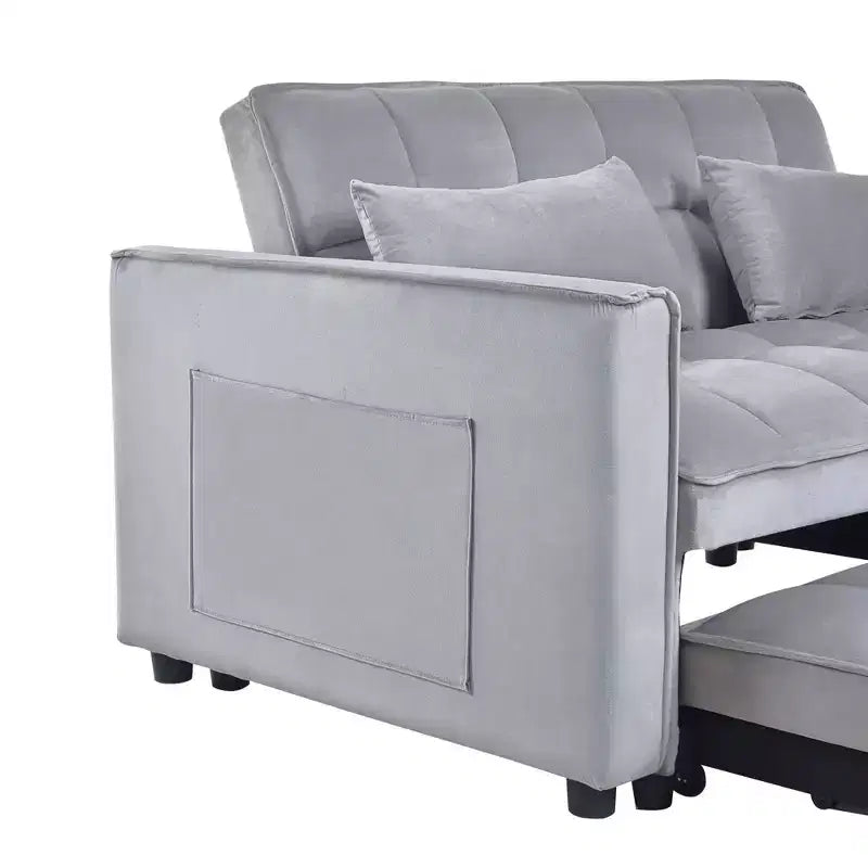 Cement Gray 3 in 1 Velvet Convertible Sleeper Sofa Bed with Pillows and Pockets, Modern Pull Out Couch Bed, Adjustable Backrest