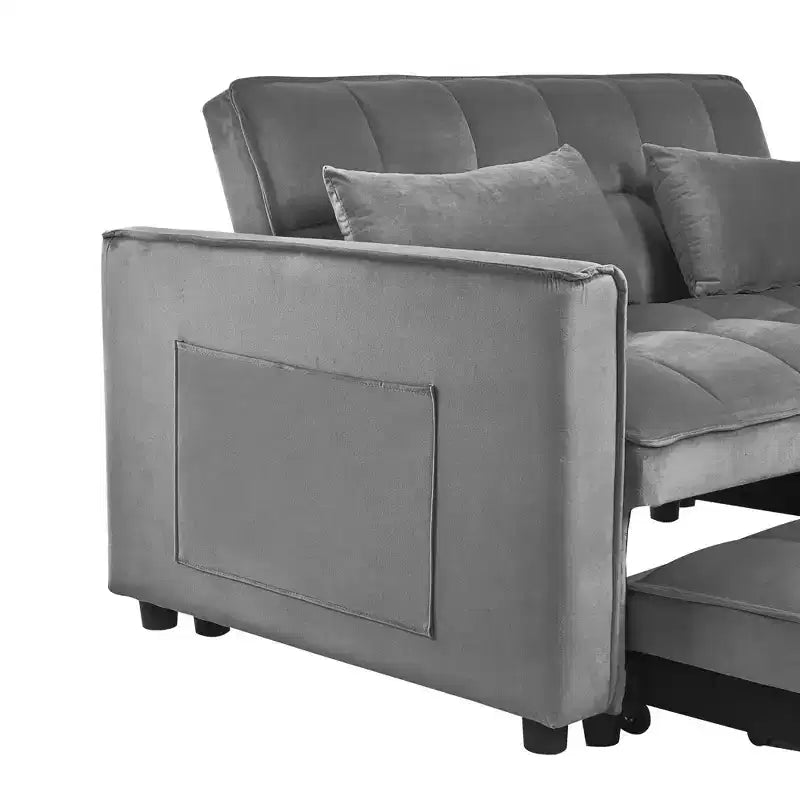 Cement Gray 3 in 1 Velvet Convertible Sleeper Sofa Bed with Pillows and Pockets, Modern Pull Out Couch Bed, Adjustable Backrest