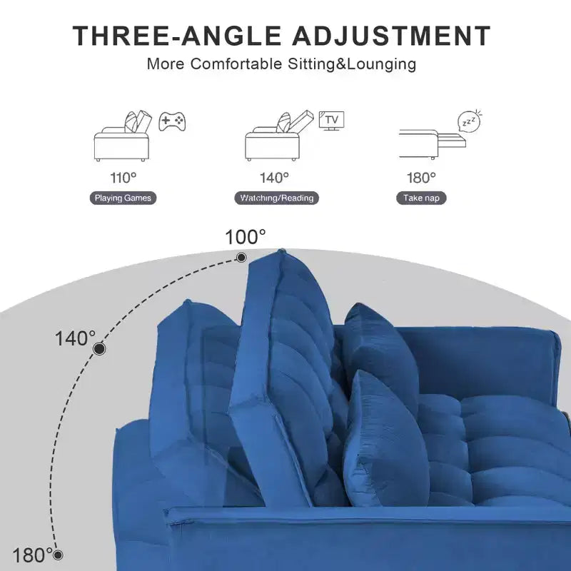 Cement Gray 3 in 1 Velvet Convertible Sleeper Sofa Bed with Pillows and Pockets, Modern Pull Out Couch Bed, Adjustable Backrest