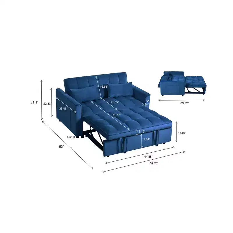 Cement Gray 3 in 1 Velvet Convertible Sleeper Sofa Bed with Pillows and Pockets, Modern Pull Out Couch Bed, Adjustable Backrest