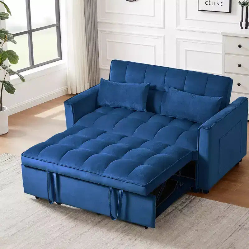 Cement Gray 3 in 1 Velvet Convertible Sleeper Sofa Bed with Pillows and Pockets, Modern Pull Out Couch Bed, Adjustable Backrest