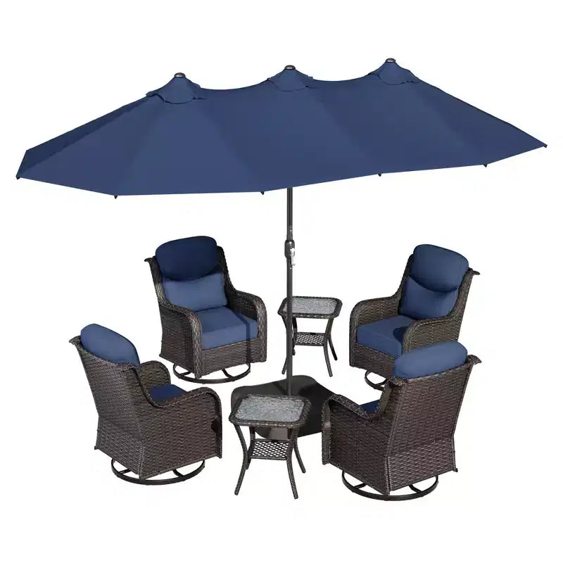 UPTIOT Outdoor Swivel Chair Set with Side Tables and 15-ft Enhanced Patio Umbrella