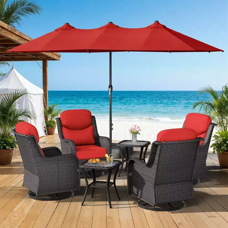 UPTIOT Outdoor Swivel Chair Set with Side Tables and 15-ft Enhanced Patio Umbrella