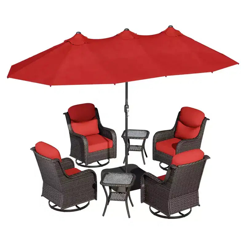 UPTIOT Outdoor Swivel Chair Set with Side Tables and 15-ft Enhanced Patio Umbrella