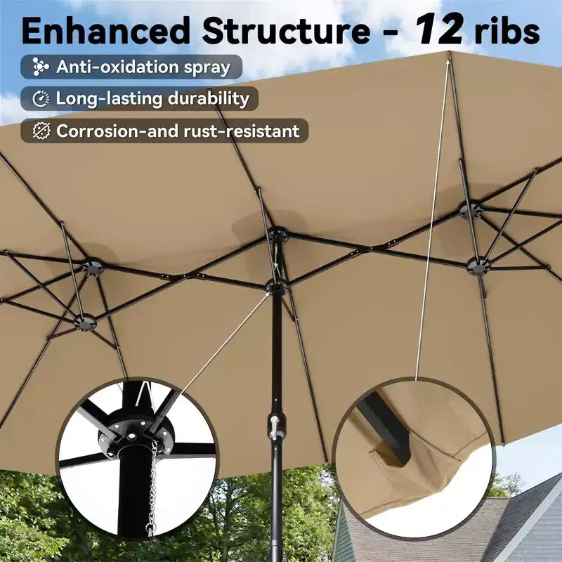 UPTIOT Outdoor Swivel Chair Set with Side Tables and 15-ft Enhanced Patio Umbrella