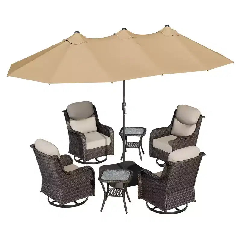 UPTIOT Outdoor Swivel Chair Set with Side Tables and 15-ft Enhanced Patio Umbrella