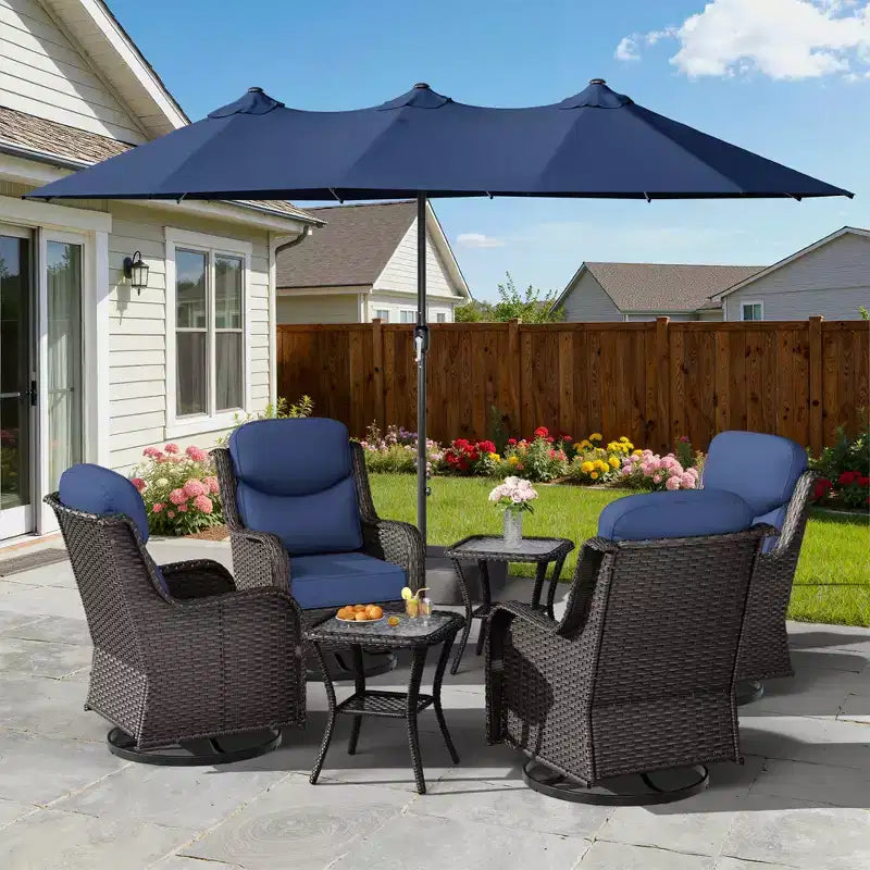 UPTIOT Outdoor Swivel Chair Set with Side Tables and 15-ft Enhanced Patio Umbrella