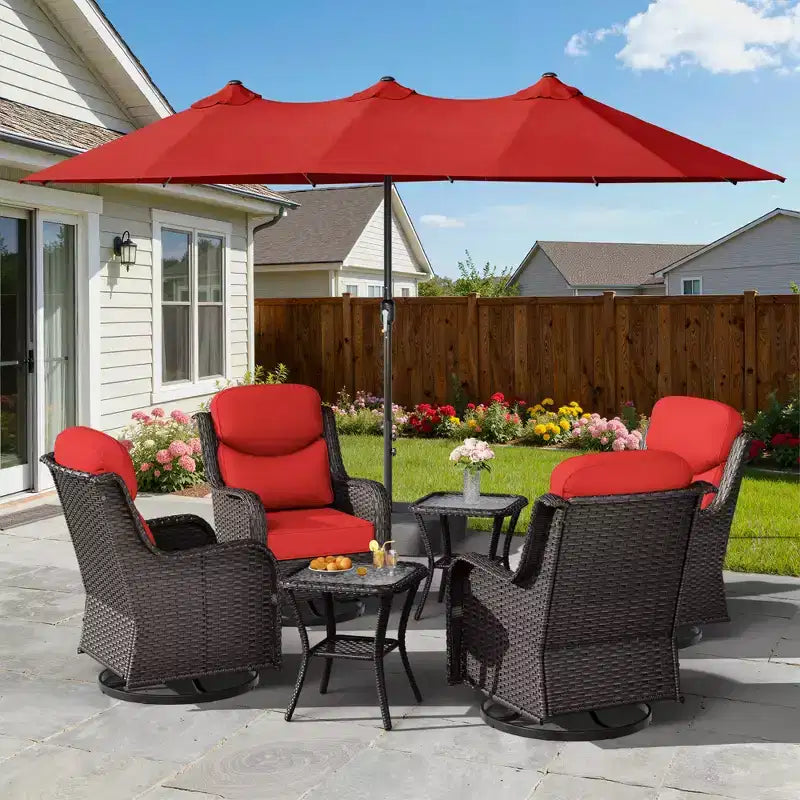 UPTIOT Outdoor Swivel Chair Set with Side Tables and 15-ft Enhanced Patio Umbrella