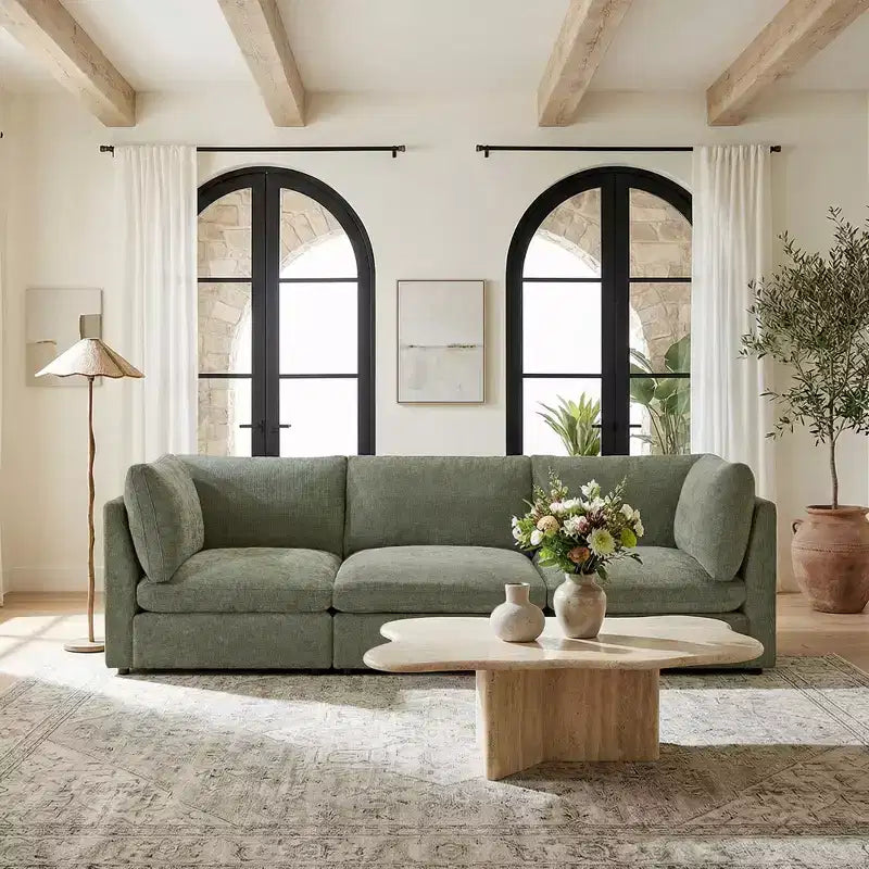 Morden Fort 140'' Modular Sectional Sofa with Storage Ottoman, U Shape Cloud Couch with 22 Deep Seat, Modern Chenille Sectional Sofa for Living Room