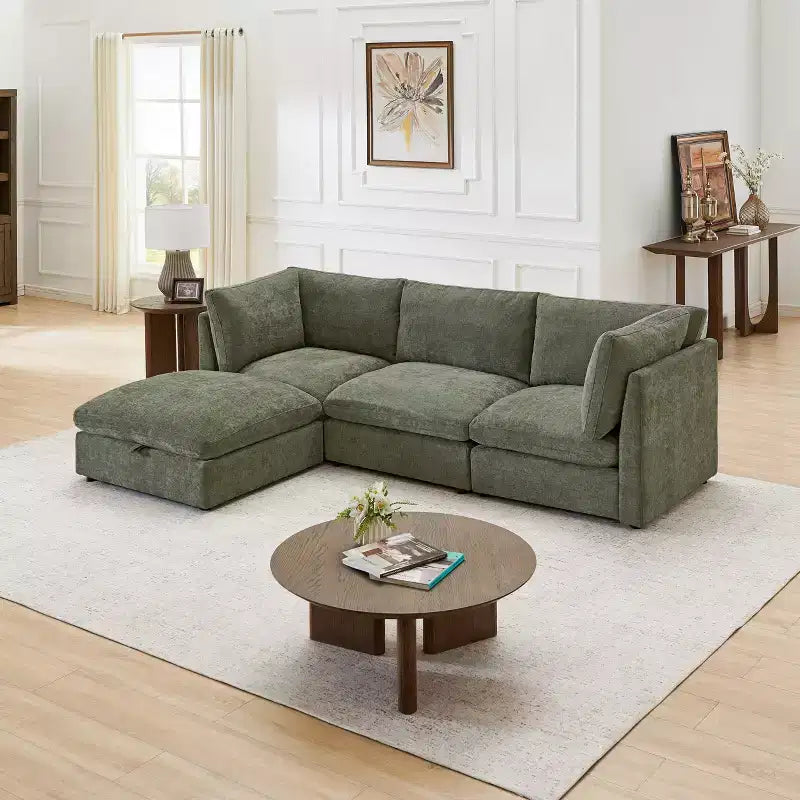 Morden Fort 140'' Modular Sectional Sofa with Storage Ottoman, U Shape Cloud Couch with 22 Deep Seat, Modern Chenille Sectional Sofa for Living Room