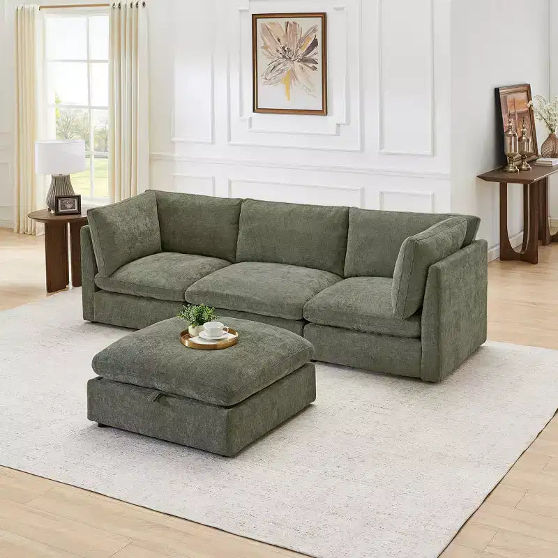 Morden Fort 140'' Modular Sectional Sofa with Storage Ottoman, U Shape Cloud Couch with 22 Deep Seat, Modern Chenille Sectional Sofa for Living Room