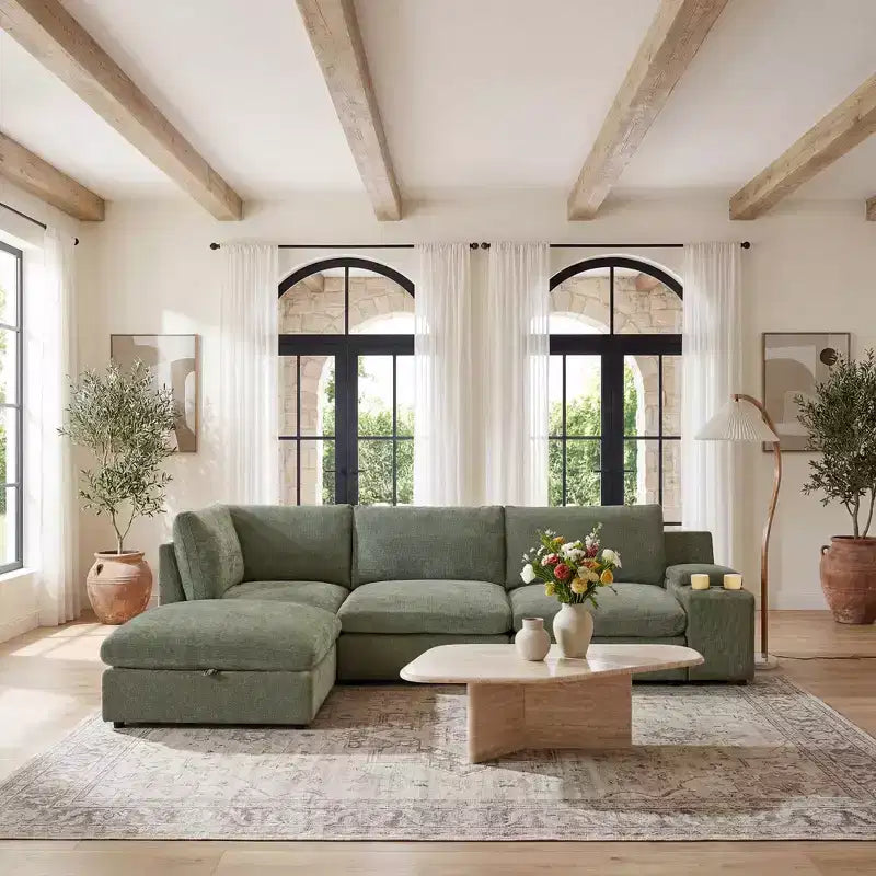 Morden Fort 140'' Modular Sectional Sofa with Storage Ottoman, U Shape Cloud Couch with 22 Deep Seat, Modern Chenille Sectional Sofa for Living Room