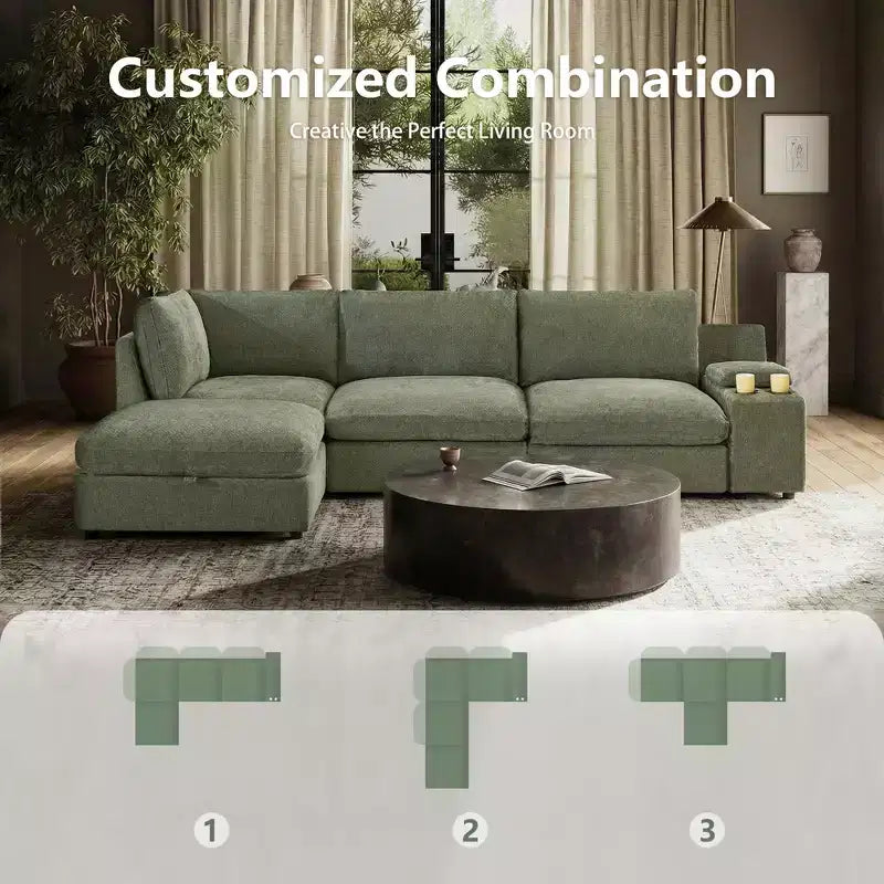 Morden Fort 140'' Modular Sectional Sofa with Storage Ottoman, U Shape Cloud Couch with 22 Deep Seat, Modern Chenille Sectional Sofa for Living Room