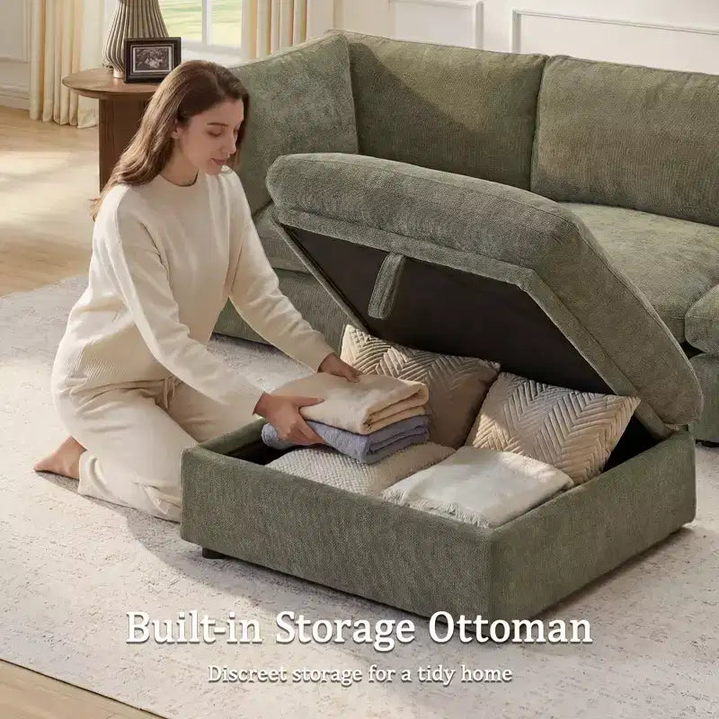 Morden Fort 140'' Modular Sectional Sofa with Storage Ottoman, U Shape Cloud Couch with 22 Deep Seat, Modern Chenille Sectional Sofa for Living Room