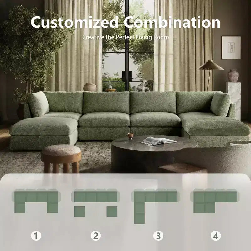 Morden Fort 140'' Modular Sectional Sofa with Storage Ottoman, U Shape Cloud Couch with 22 Deep Seat, Modern Chenille Sectional Sofa for Living Room